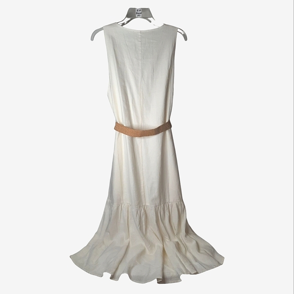 ADYSON PARKER Easy Tier Linen Dress Split Neck Cream Cottage Boho Prep XL 12 14 - Picture 4 of 10